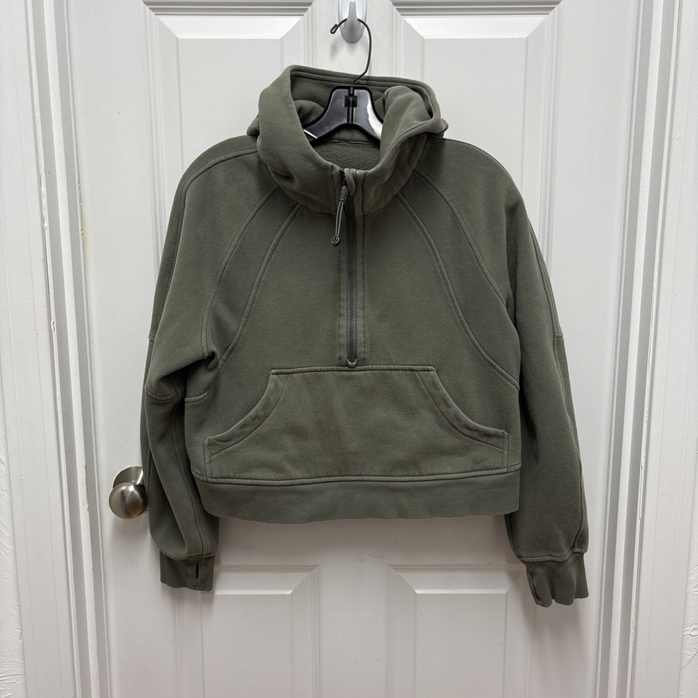 Lululemon‎ Cropped Scuba Oversized 1/2 Zip Hoodie Medium Olive XS/S